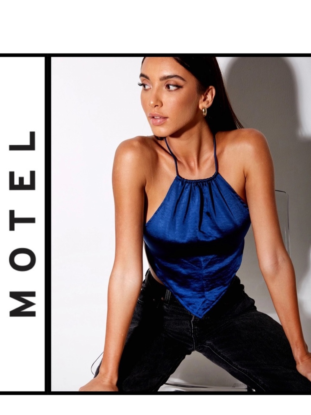 Motel Rocks Midnight Blue Satin Spence Top